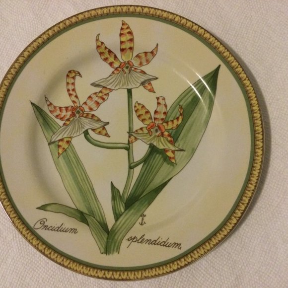 Set of 2 American Atelier Botanical Salad dessert plate stoneware floral orchid - Picture 2 of 4